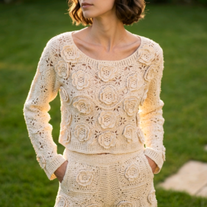 Jersey crochet beige